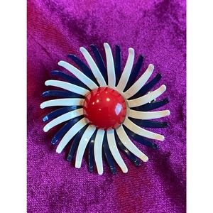 Vintage retro MCM red white blue RWB flower brooch pin